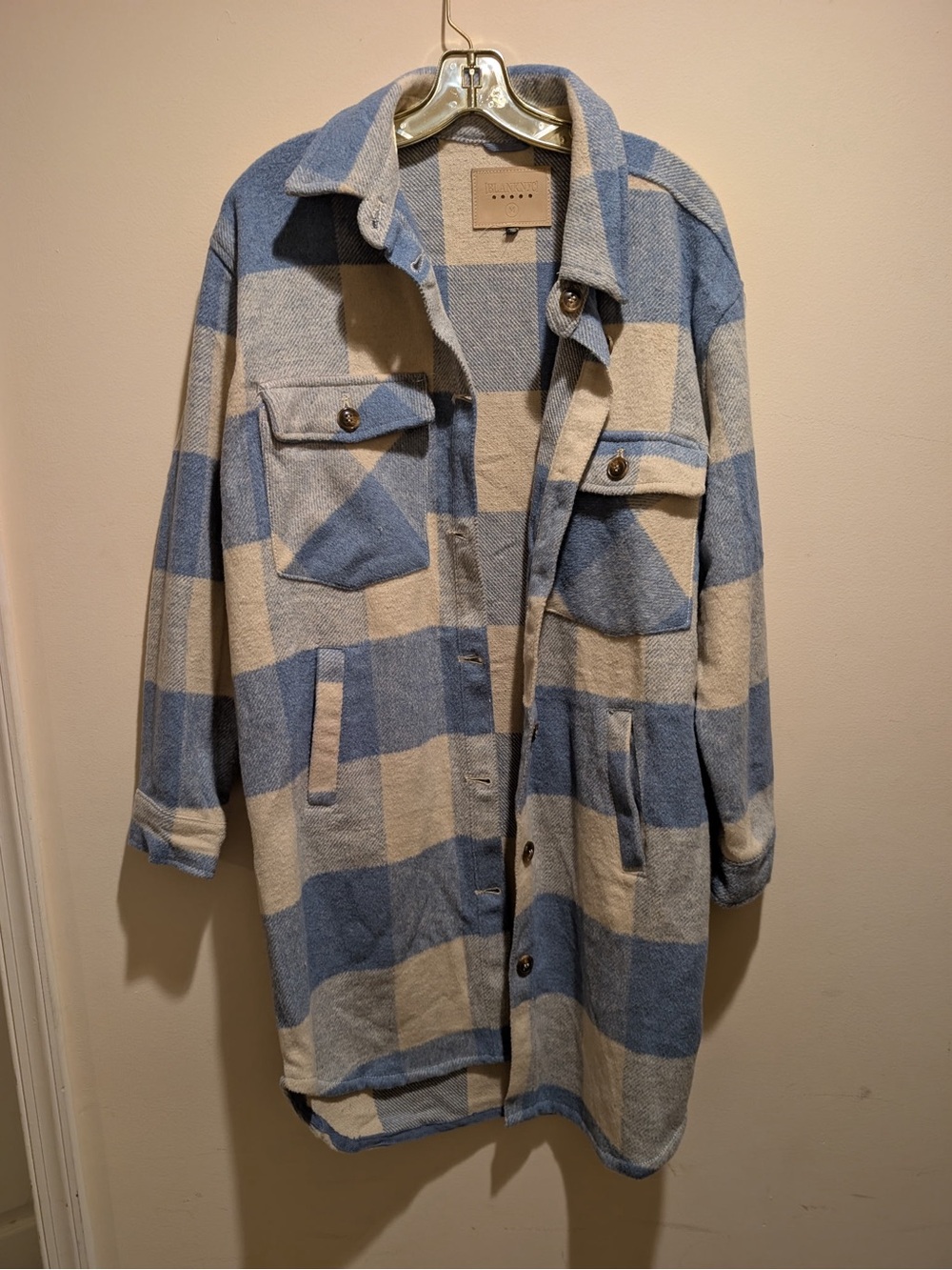 Blank NYC Blue & Cream Checked Shacket Jacket